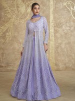 Lavender Premium Real Georgette Party Wear Lehenga Suit